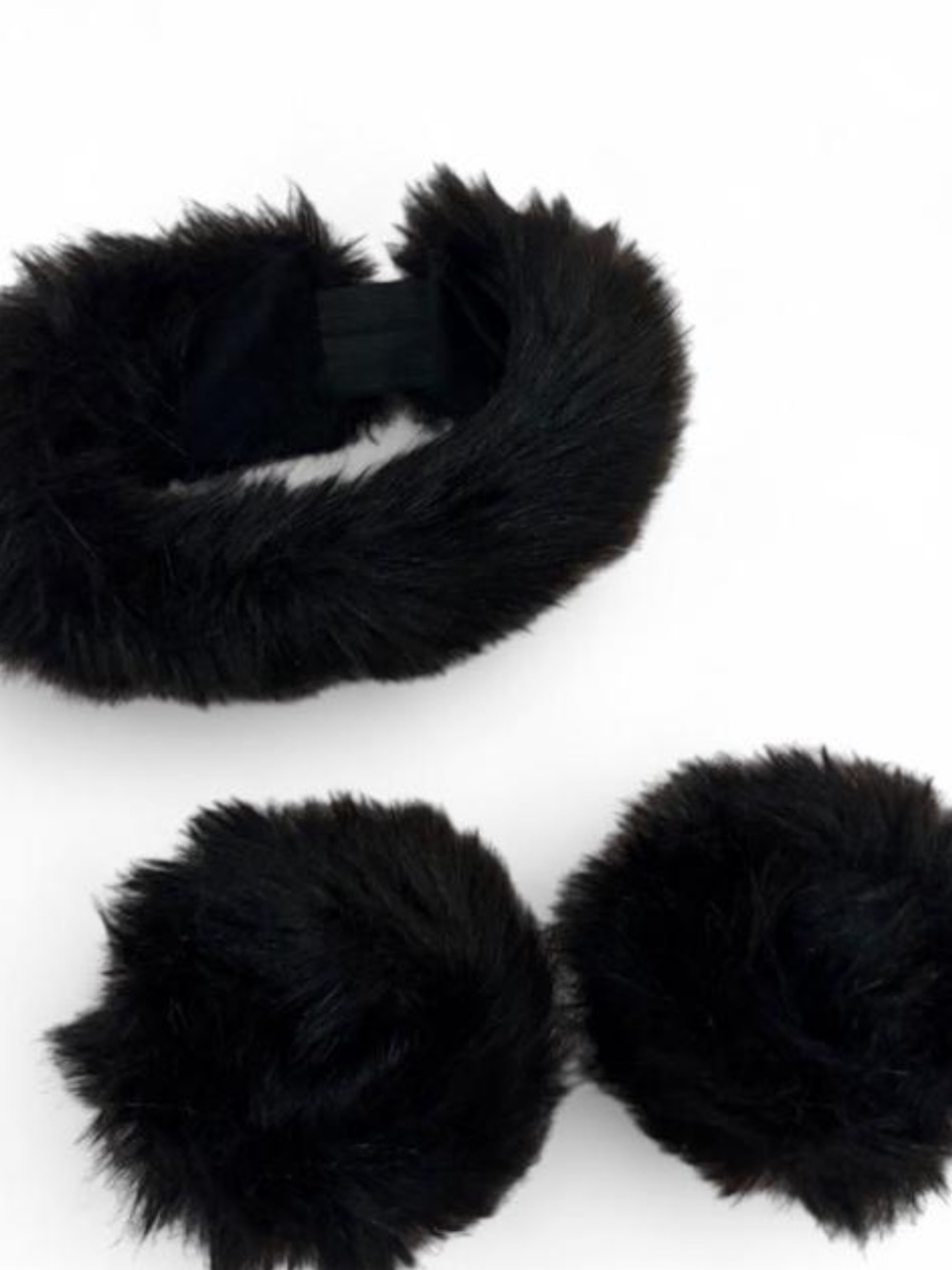 Black Faux Fur Ear Warmers and Pom-Pom Set